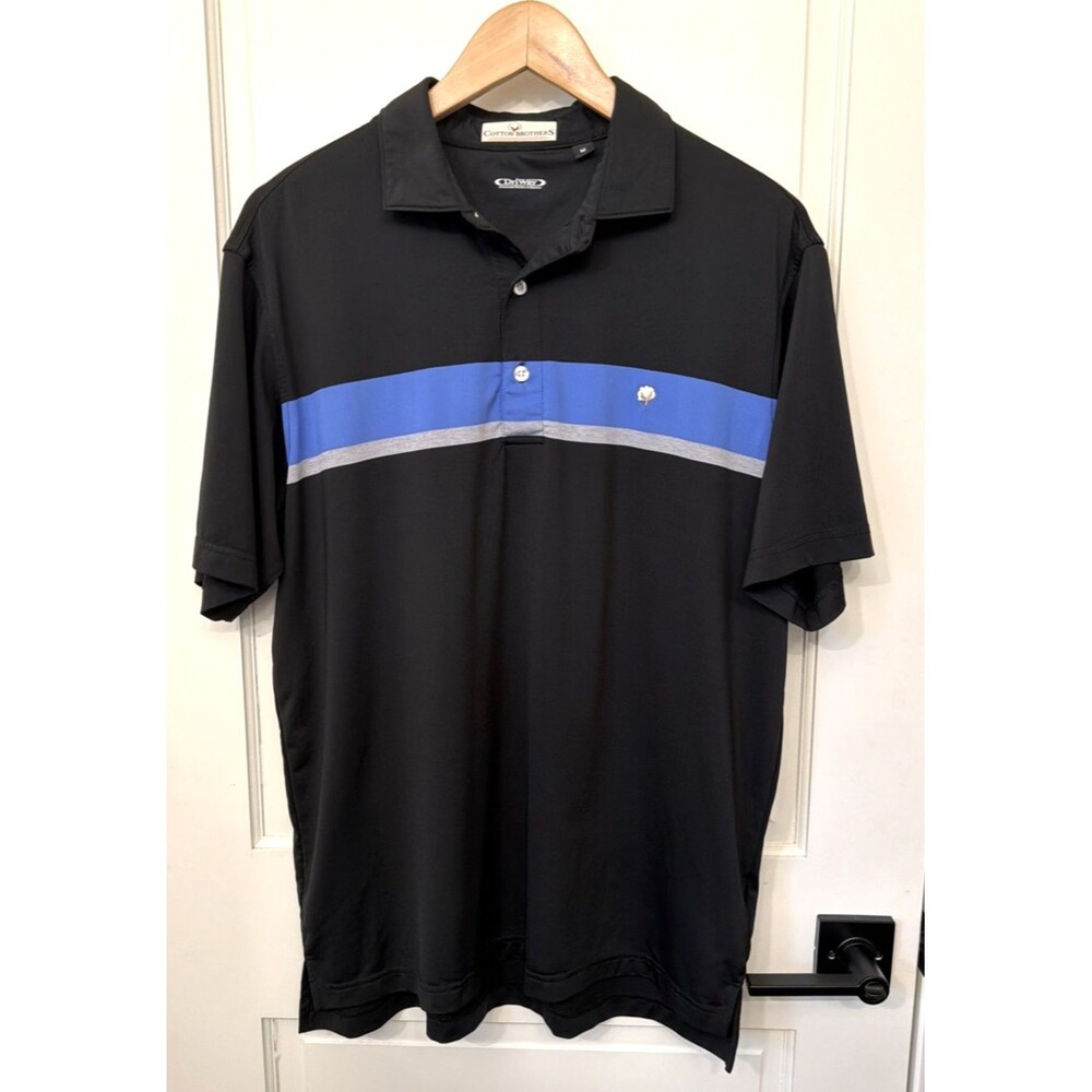 Cotton Brothers Men DryWay Performance Shirt M Black Blue Golf Tennis Pickleball